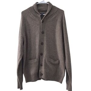 J CREW Lamb Wool Cardigan Mens Tan Knit Fisherman Grandpa Sweater Sz L